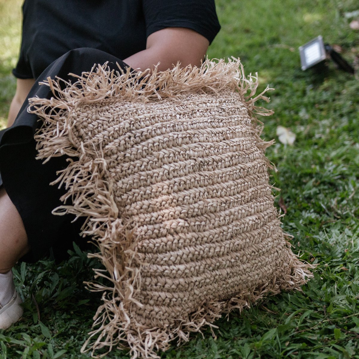 Hand-Knotted Raffia Throw Pillow - Decorative Sofa Cushion, 40x40 & 50x50cm