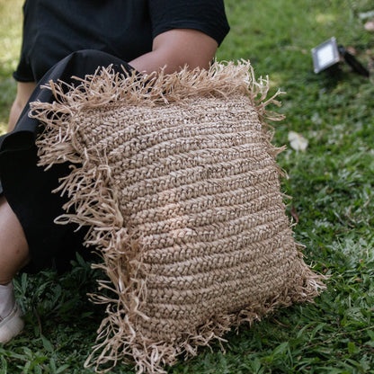 Hand-Knotted Raffia Throw Pillow - Decorative Sofa Cushion, 40x40 & 50x50cm