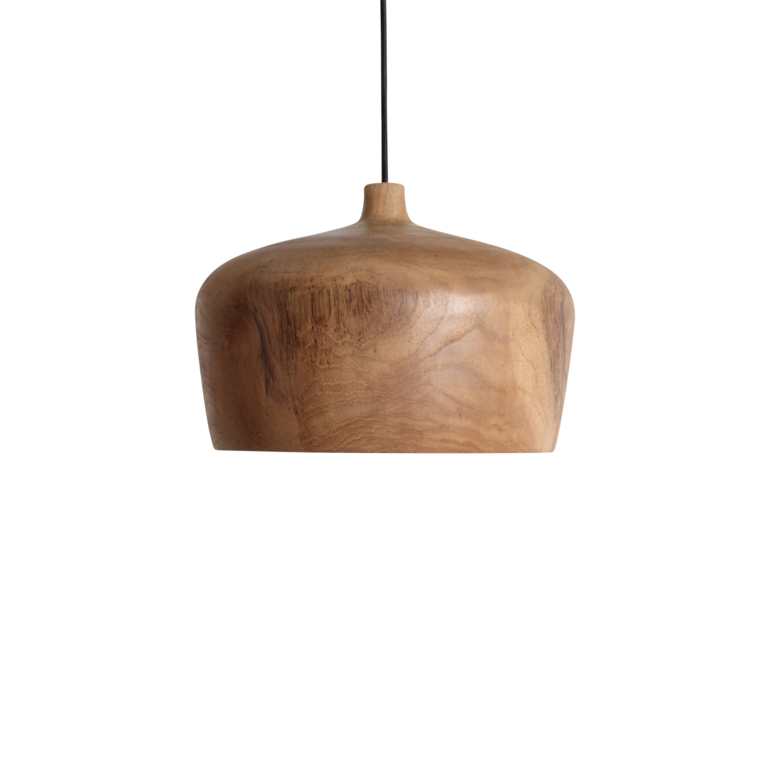 Teak Pendant Lighting Dome - Natural Wood Hanging Lamp