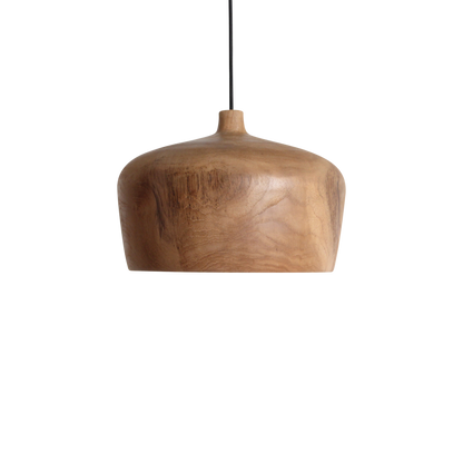 Teak Pendant Lighting Dome - Natural Wood Hanging Lamp