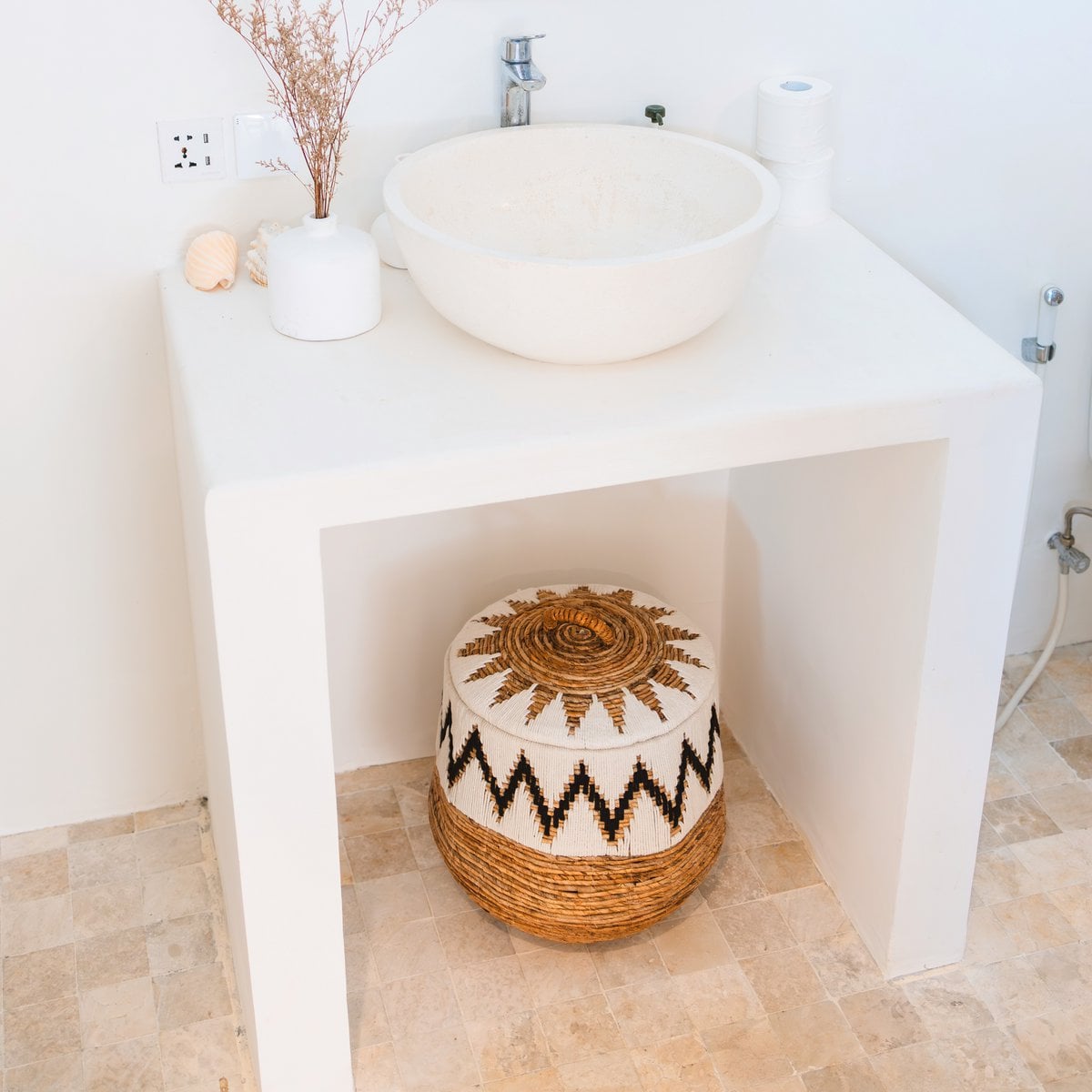 Boho Laundry Basket with Lid - Large Woven Hamper with Cotton Pattern