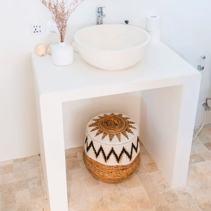 Boho Laundry Basket with Lid - Large Woven Hamper with Cotton Pattern