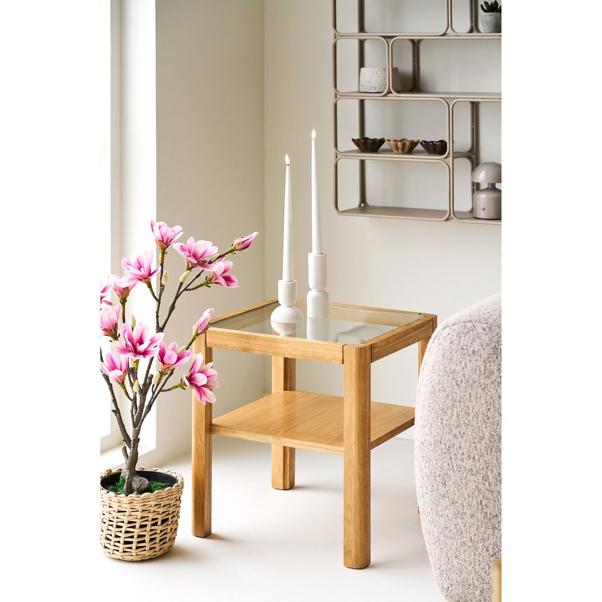 Lourmarin Side table, oak/oak veneer/tempered glass, natural, 40x40x45 cm