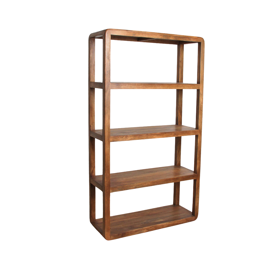 Mango Wood Bookcase - 5-Shelf Bullnose Rack for Home Storage