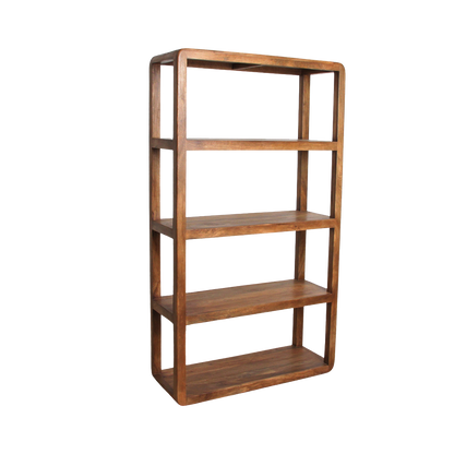 Mango Wood Bookcase - 5-Shelf Bullnose Rack for Home Storage
