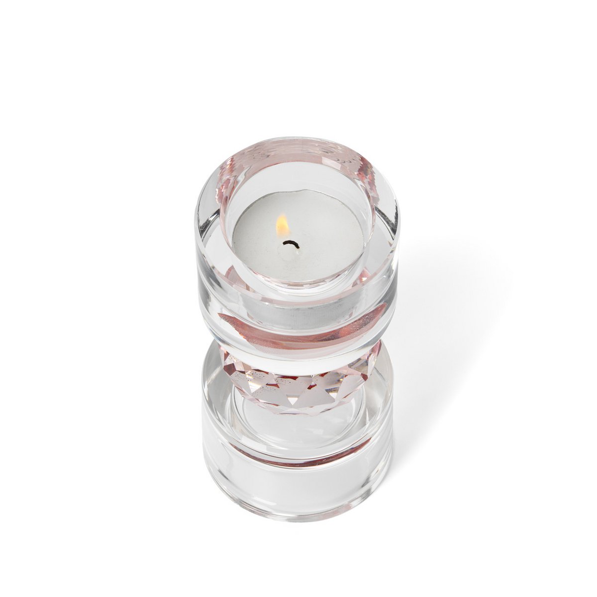 Glass Tealight Candle Holder – Gem Balance Centerpiece, Pink Accent