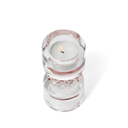Glass Tealight Candle Holder – Gem Balance Centerpiece, Pink Accent