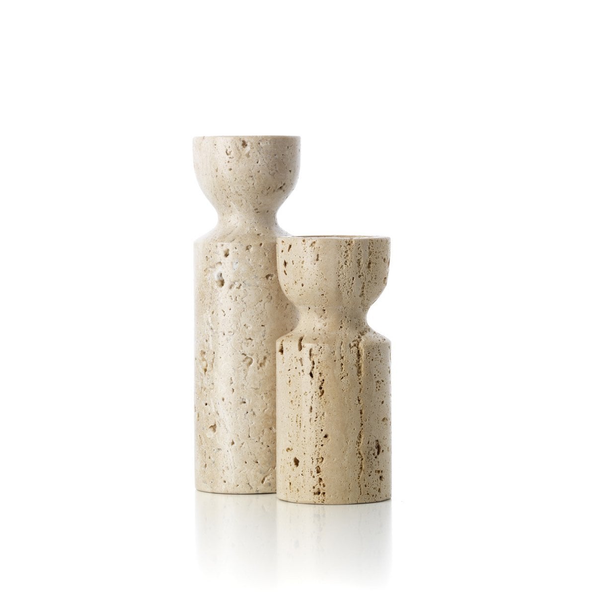 Travertine Tea Light Holder - Hourglass Candle Holder - Beige - S