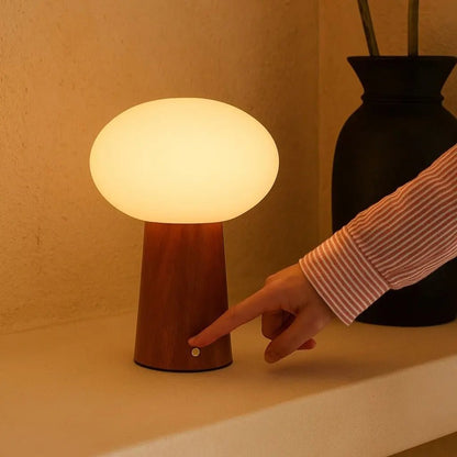 Max Chestnut Brown Wooden Cordless Table Lamp | Rechargeable, Glass, Sustainable Design