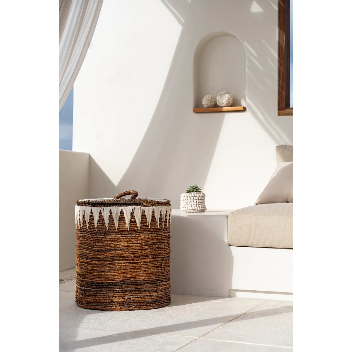 Woven Cotton Laundry Basket with Lid - Large