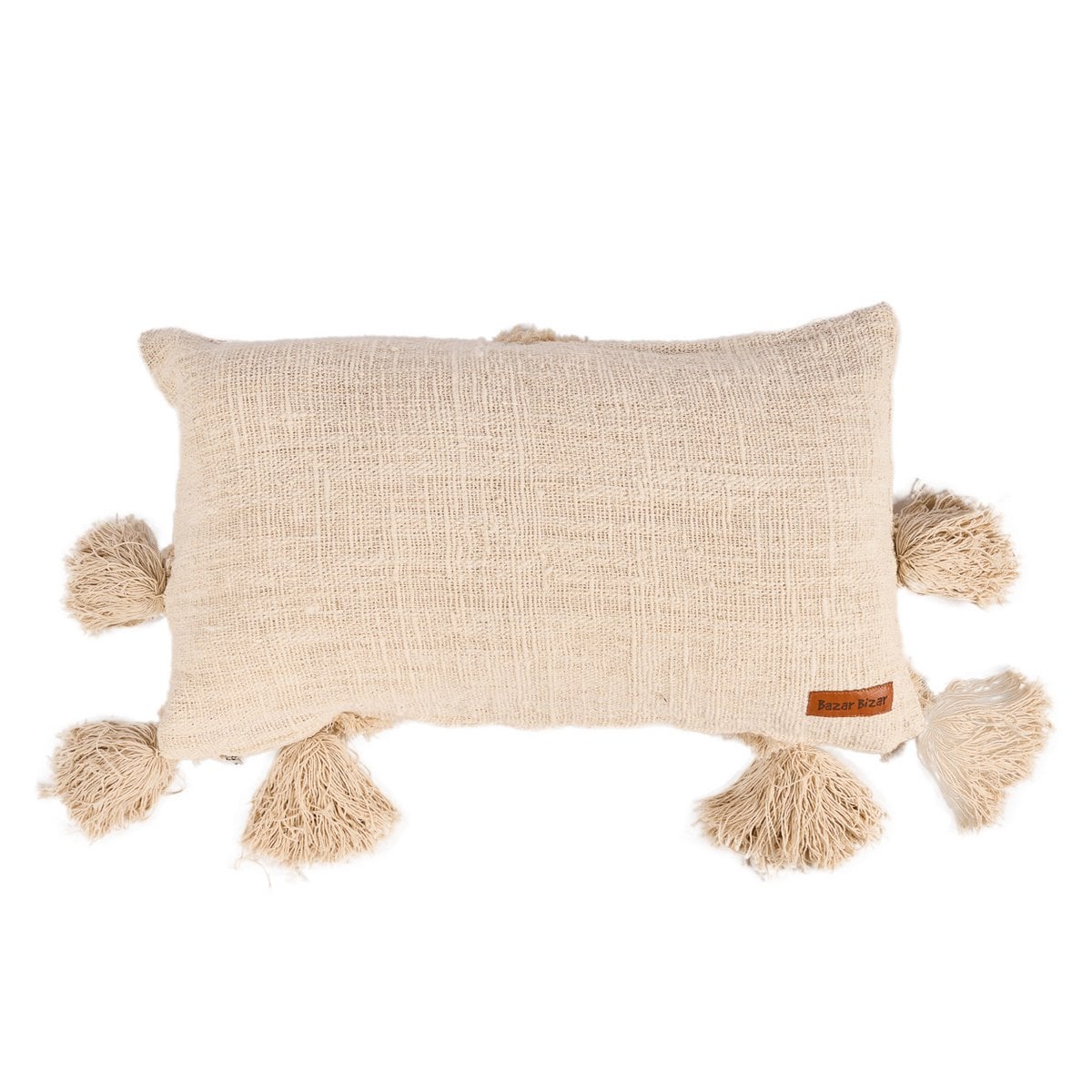 Cotton Tassel Cushion Cover - Cream Boho Throw Pillow, 35x60 cm