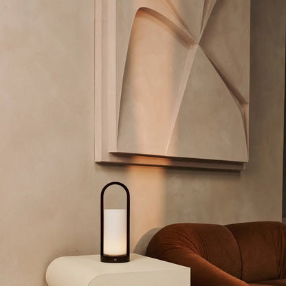 Scandinavian Wooden Table Lamp – Cordless Dimmable LED, Dark Brown