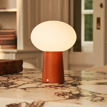 Max Chestnut Brown Wooden Cordless Table Lamp | Rechargeable, Glass, Sustainable Design