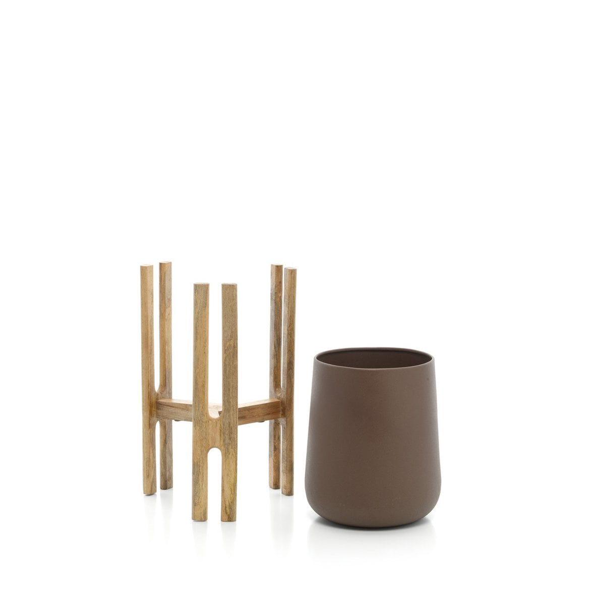 Concrete and Wood Planter - Modern Style - Natural Brown - Medium