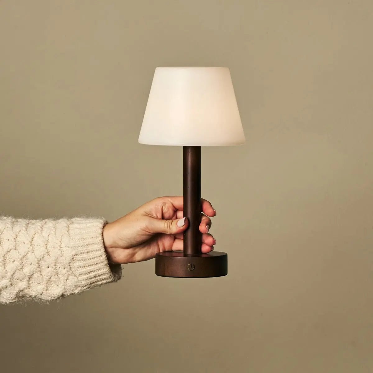 Zoë Dark Brown Wooden Rechargeable Table Lamp | Dimmable, USB-C, 80-Hour Battery