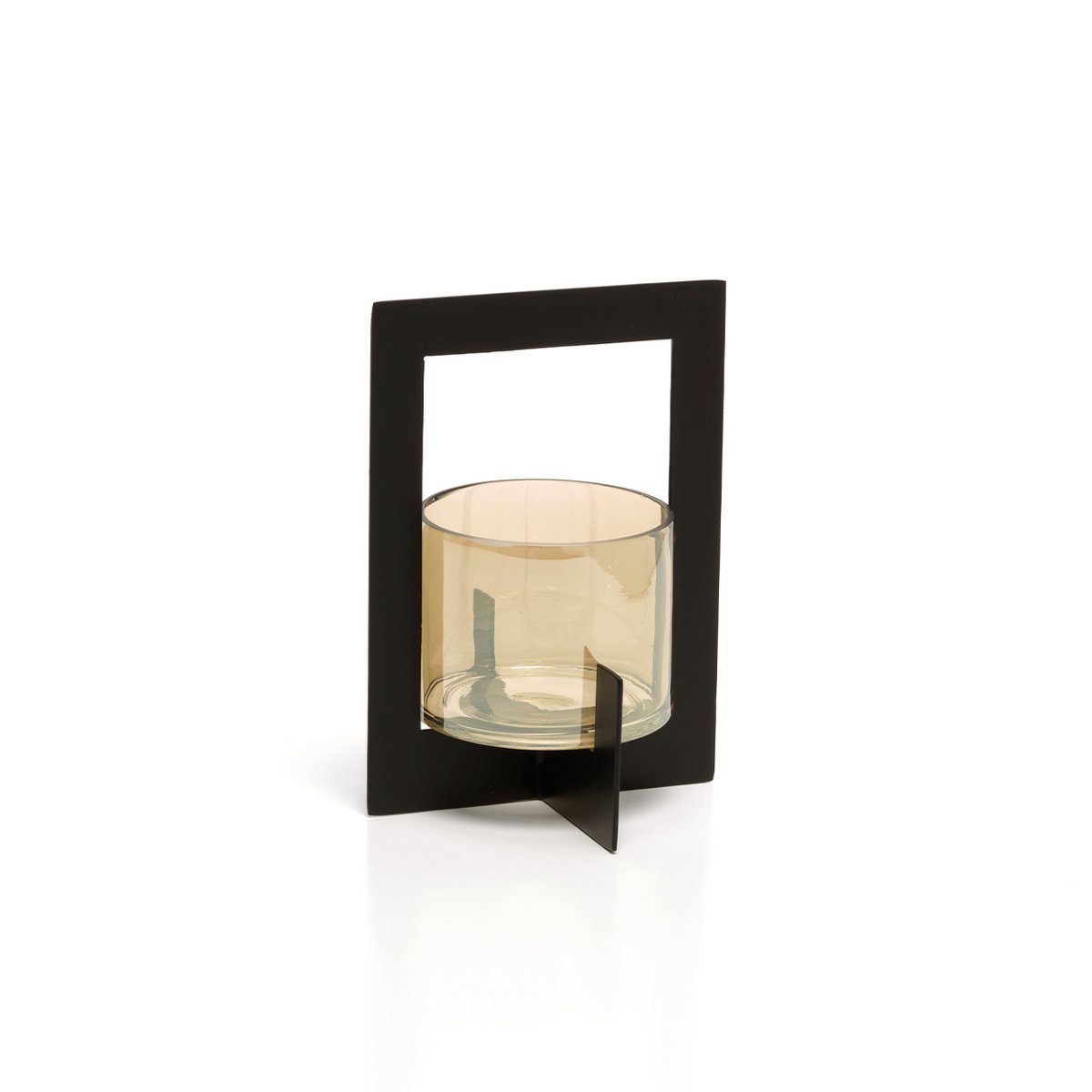 Metal Framed Candle Holder - Black Hurricane Lantern - Medium