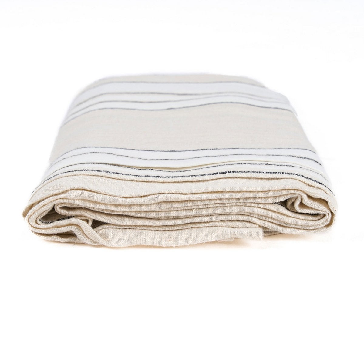 Linen Tablecloth - Natural Black White Striped Dining Table Cover 150x300