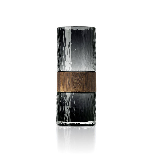 Wood Vase - Modern Glass and Wood Vase - Large Dark Grey