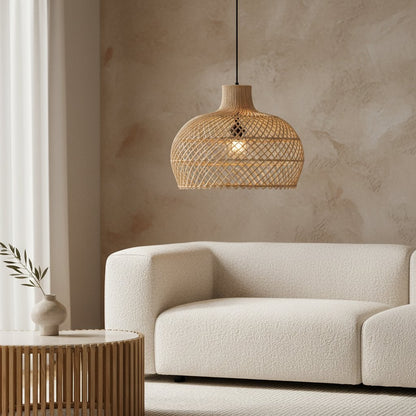 Rattan Pendant Light Woven Hanging Lamp - Natural Small