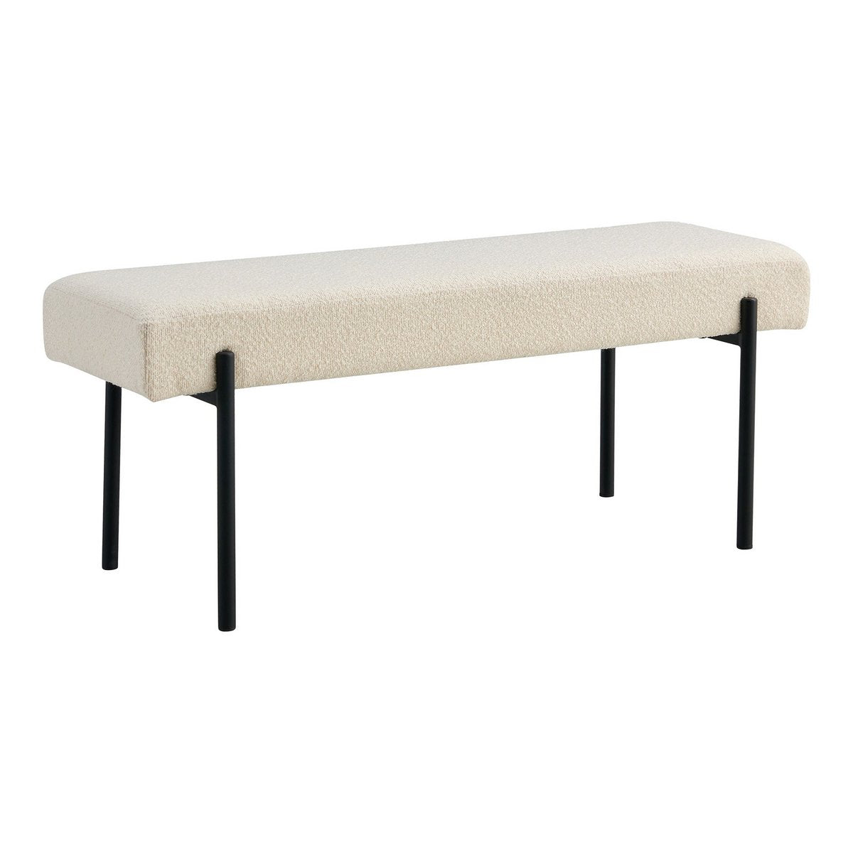 Bouclé Bench - White Fabric, Black Metal Legs, 100cm