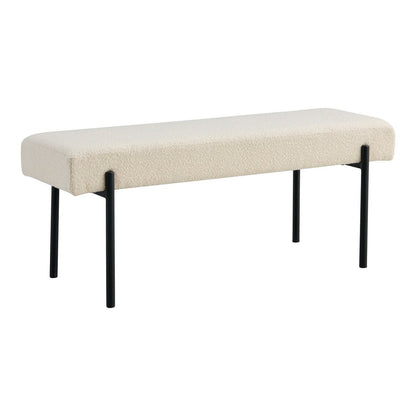 Bouclé Bench - White Fabric, Black Metal Legs, 100cm