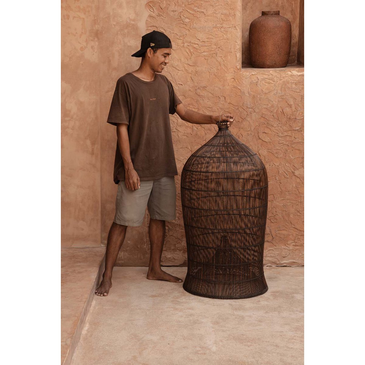 Bamboo Pendant Light - Dark Walnut Woven Bell, Extra Large