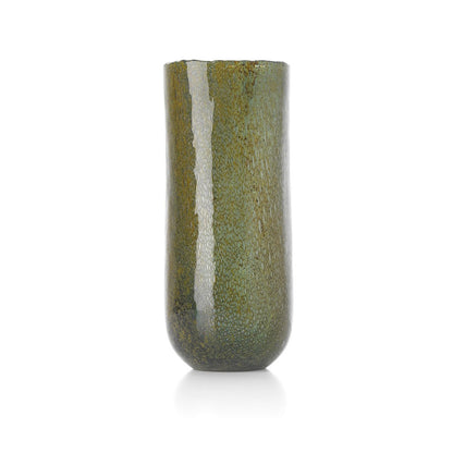 Green Glass Vase - Tall Olive Tone
