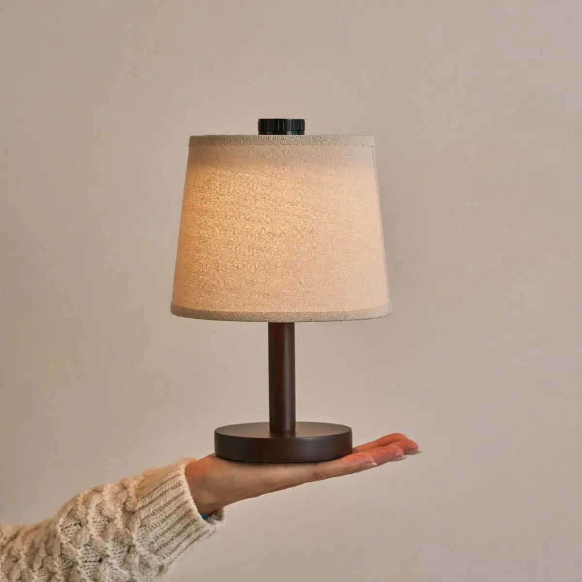 Rover Dark Brown Wooden Rechargeable Lamp | Cordless, Dimmable & Linen Blend