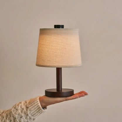 Rover Dark Brown Wooden Rechargeable Lamp | Cordless, Dimmable & Linen Blend