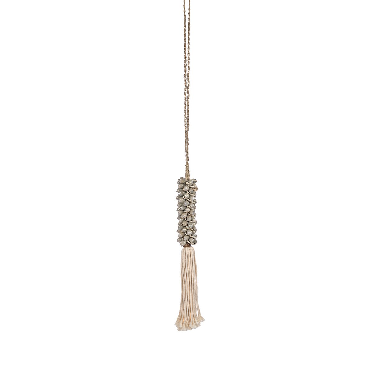 Cotton & Shell Tassel Wall Hanging - Grey Bohemian Decor