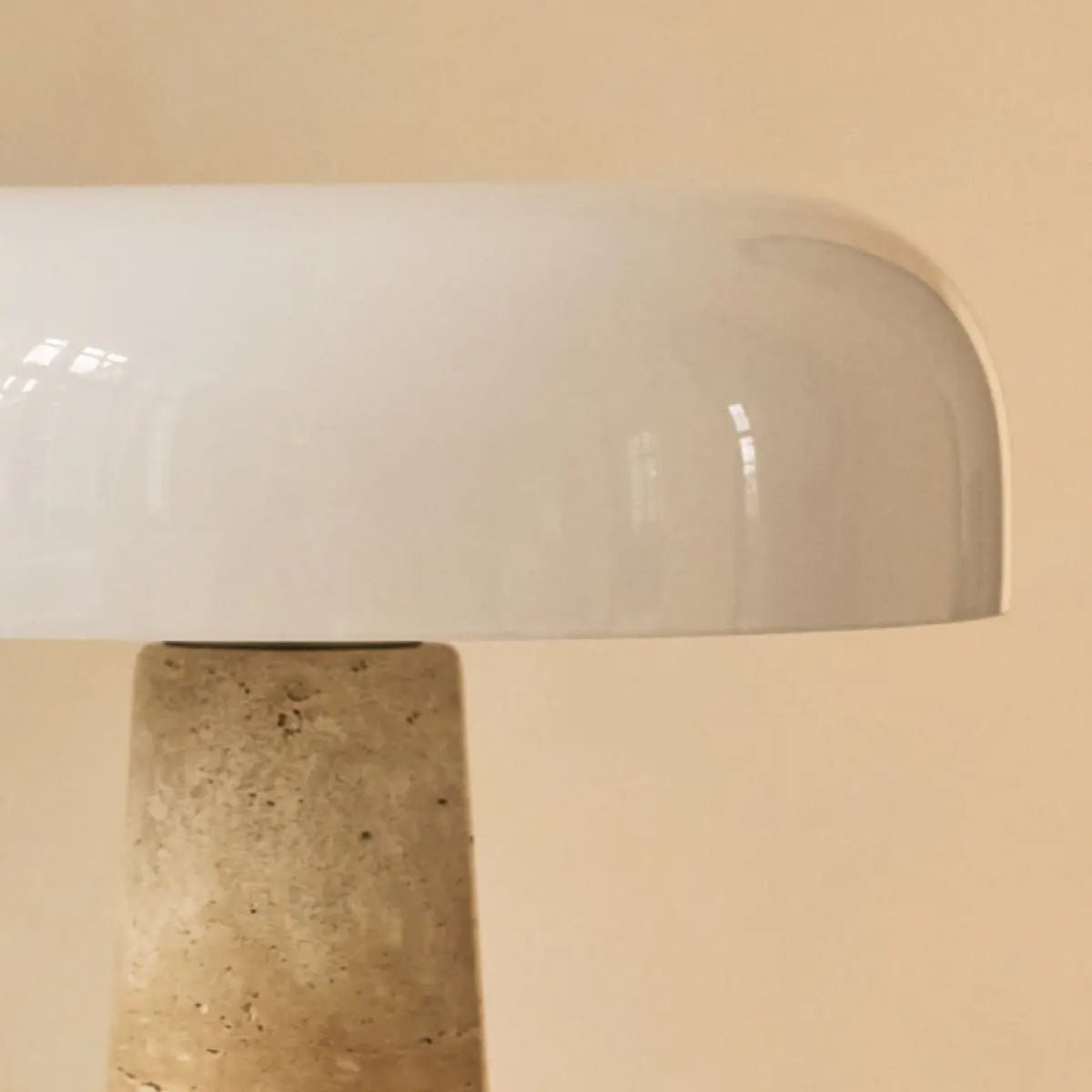 Travertine Table Lamp with Glass Shade - Elegant Natural Stone Design