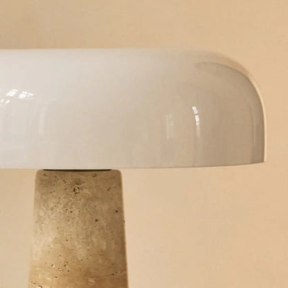 Travertine Table Lamp with Glass Shade - Elegant Natural Stone Design