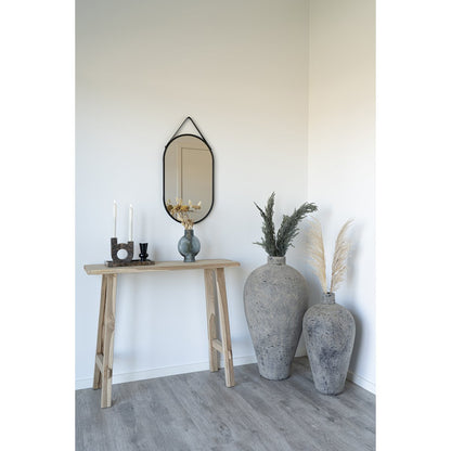 Steel Wall Mirror with Leather Strap – Black Modern Mirror, 35x60 cm