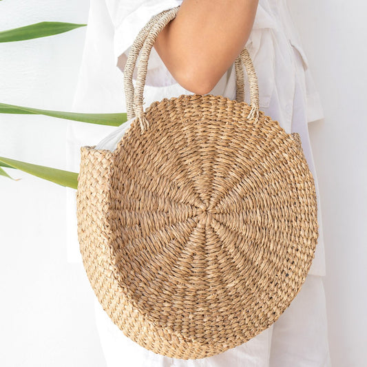 Seagrass Handbag - Woven Round Bag with Zip Closure