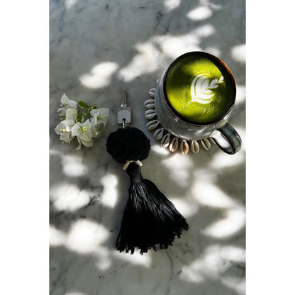 Cotton Pompom Keychain - Soft Black Bag or Key Charm
