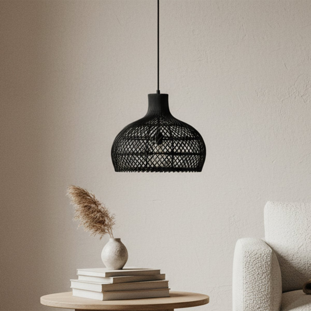 Rattan Pendant Light - Black Maze Hanging Lamp, Small