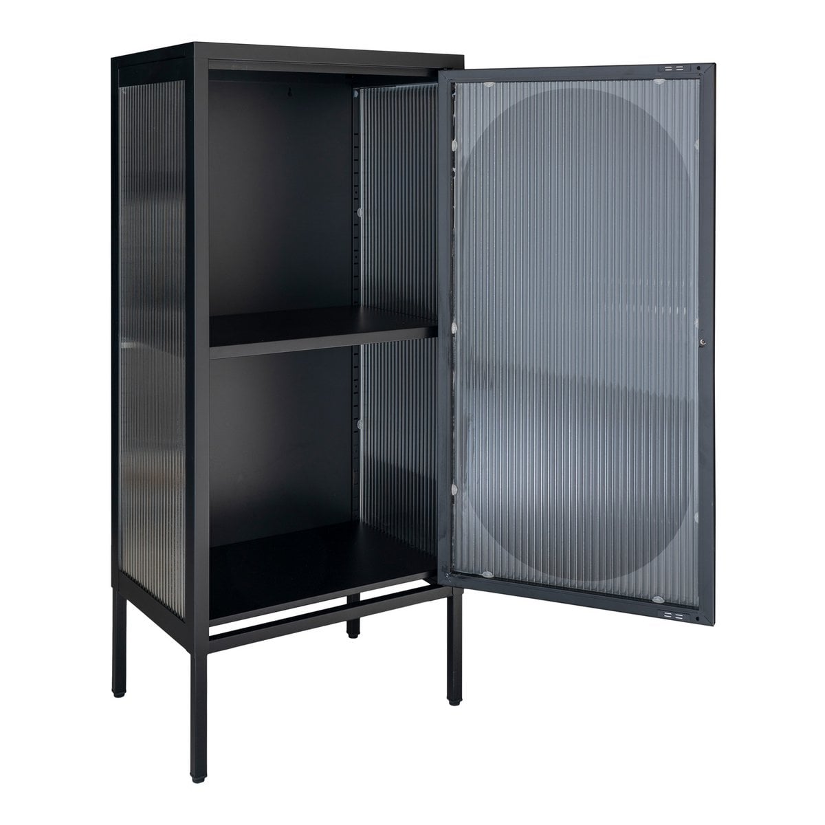 Black Steel Display Cabinet - Rippled Glass, Modern Style, 50x35x110 cm