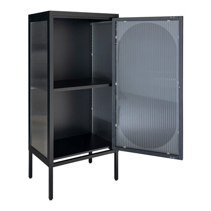 Black Steel Display Cabinet - Rippled Glass, Modern Style, 50x35x110 cm