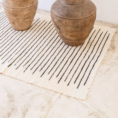 Large Rug made from White Cotton with Black Stripes 150x120 cm KERTA Handwoven