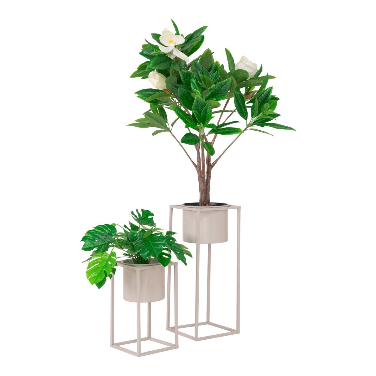 Steel Flowerpots - Modern Beige & Grey Planter Set - 31/50.5cm