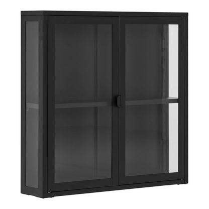 Steel and Glass Hanging Display Cabinet – Modern Black Wall Cabinet