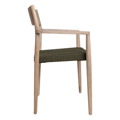 Teak Garden Chair with Armrests – Freya Green Rope & Light Teak
