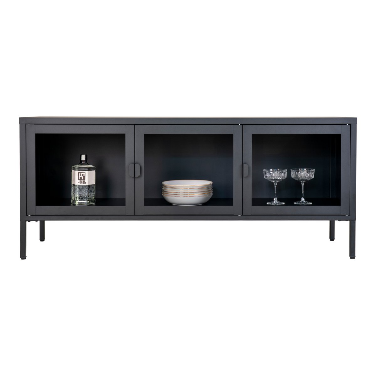 Brisbane TV-Bench - Black, Steel/Glass, 130x40x55 cm