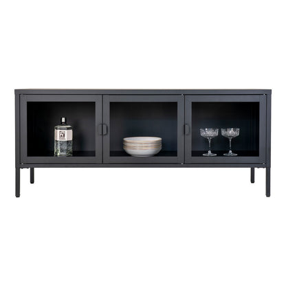 Brisbane TV-Bench - Black, Steel/Glass, 130x40x55 cm