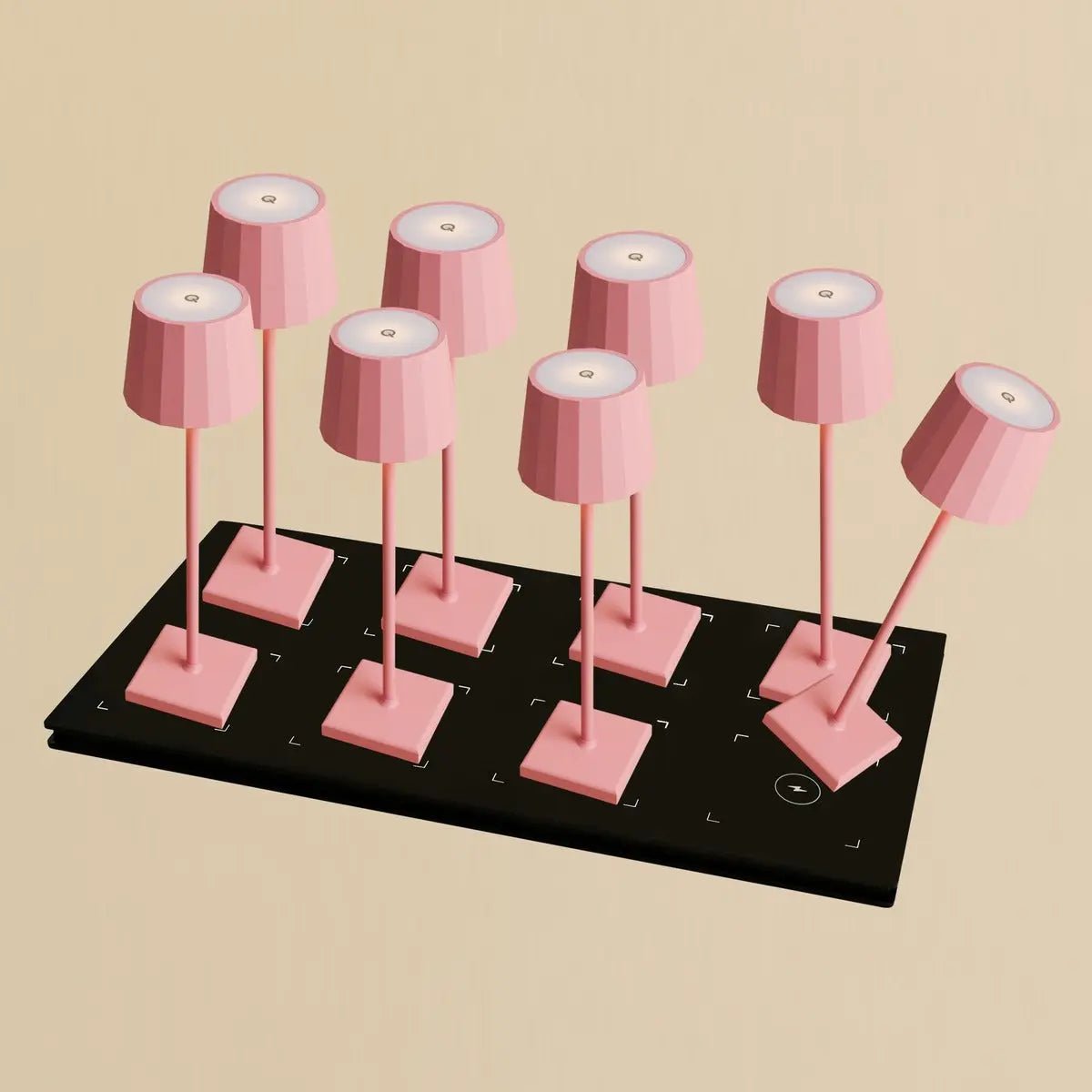 Combi Set Professional | 8 x Wouter Flamingo Pink Rechargeable Table Lamps & 1 x Central Station Charging Station