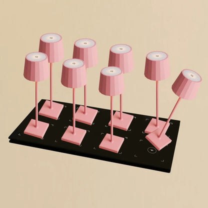 Combi Set Professional | 8 x Wouter Flamingo Pink Rechargeable Table Lamps & 1 x Central Station Charging Station