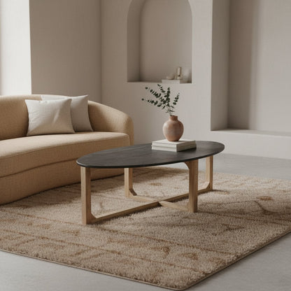 Oval marble coffee table - black - 120x60x38 cm