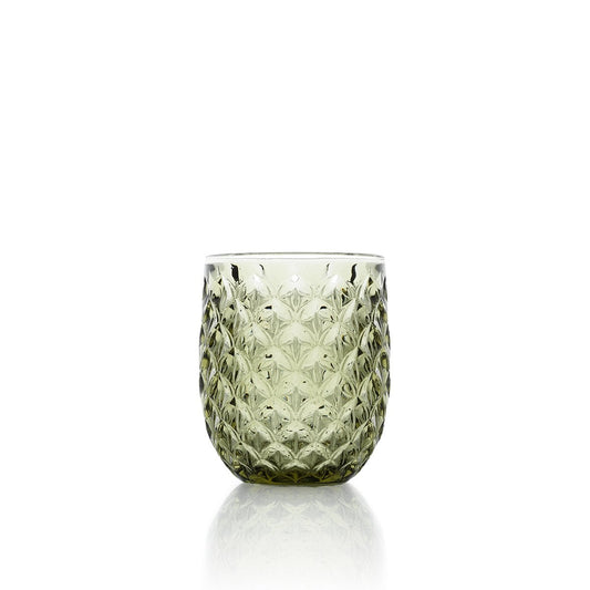 Olive Green Water Glass - Modern Recycled Glass Starbeam Design