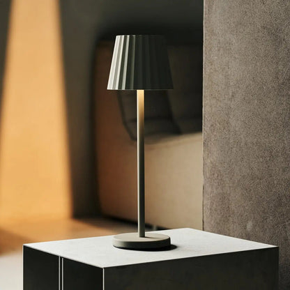 Maya Shadow Grey Ribbed Table Lamp | 3 Light Modes & Rechargeable via Charging Station