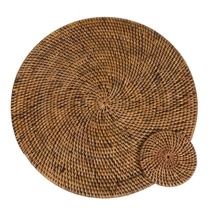 Rattan Coaster - Natural Brown Handwoven Tropical Drink Coaster